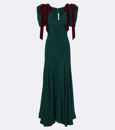 Rodarte Bow-detail Silk Crepe Maxi Dress In Green