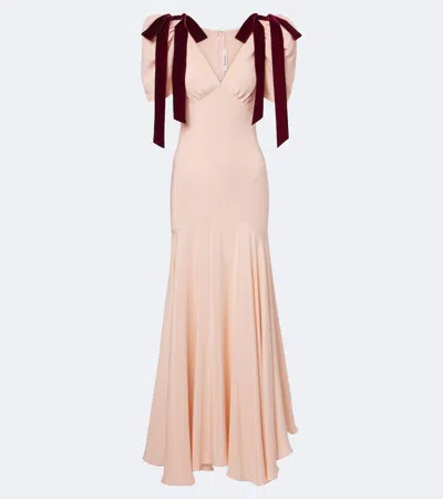 Rodarte Bow-detail Silk Crepe Maxi Dress In Pink
