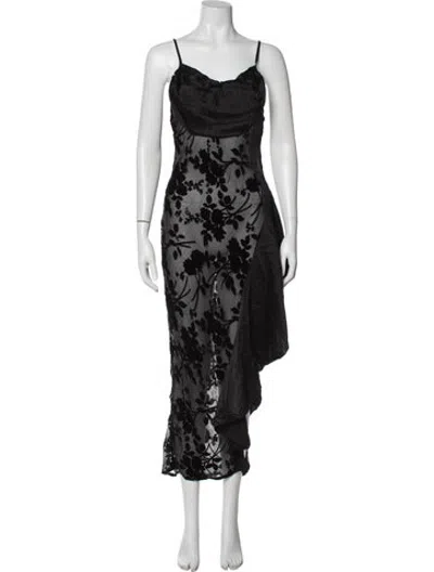 Pre-owned Rodarte Floral Print Long Dress In Black
