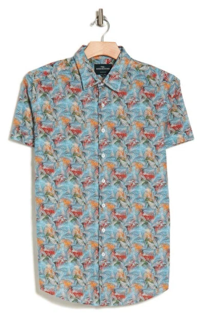 Rodd & Gunn Front Print Short Sleeve Linen & Cotton Button-up Shirt In Turquoise