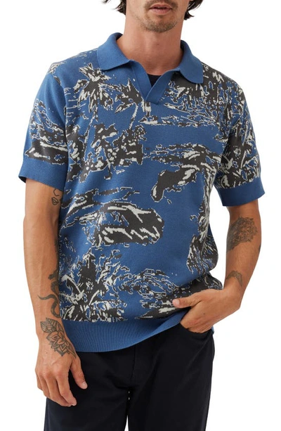 Rodd & Gunn Hindley Creek Palm Tree Jacquard Polo Sweater In Lake