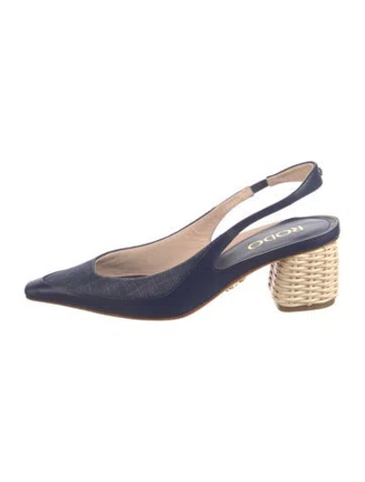 Pre-owned Rodo Leather Leather Trim Embellishment Slingback Pumps In Blue