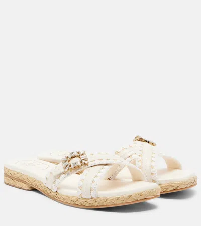 Roger Vivier Espa Embellished Leather Mules In Neutral