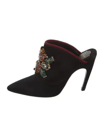 Pre-owned Roger Vivier Faux Pearl Accents Satin Mules In Black