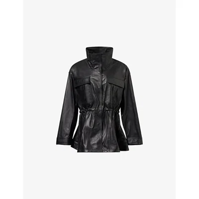 Rohe Frames Womens Funnel-neck Sculptural Leather Jacket Black