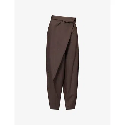 Rohe Frames Womens Sarong Knot Wool Trousers Dark Brown In Multi