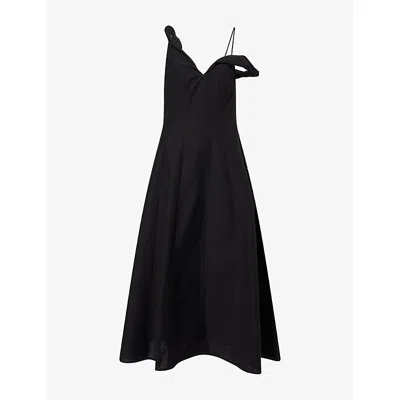 Rohe Frames Womens Twisted Off-shoulder Cotton-blend Dress Black