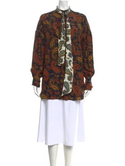 Pre-owned Rokh Silk Paisley Print Top In Blue