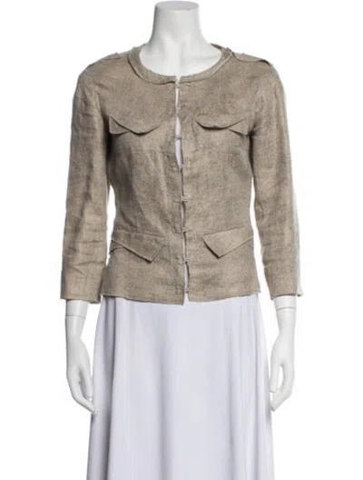 Pre-owned Roland Mouret Linen Tweed Pattern Jacket In Neutrals