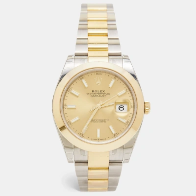 Pre-owned Rolex Champagne 18k Yellow Gold Oystersteel Datejust M126303-0009 Men's Wristwatch 41 Mm In Silver