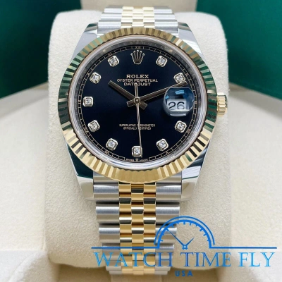 Pre-owned Rolex Datejust 41mm 126333 Fluted Bezel Jubilee Bracelet Black Diamond Dial