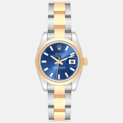 Pre-owned Rolex Datejust Ladies Steel Yellow Gold Blue Dial Watch 179163