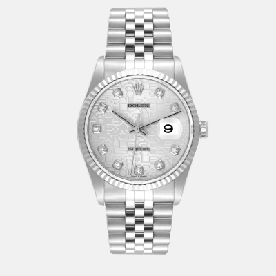 Pre-owned Rolex Datejust Steel White Gold Silver Anniversary Diamond Dial Mens Watch 16234