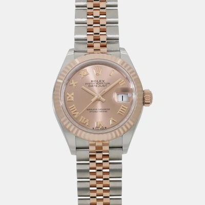 Pre-owned Rolex Pink 18k Rose Gold Stainless Steel Datejust 279171 Automatic Women's Wristwatch 28 Mm