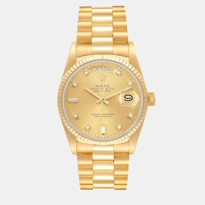 Pre-owned Rolex President Day-date Yellow Gold Diamond Dial Men's Watch 18038 36 Mm