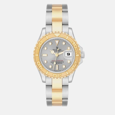 Pre-owned Rolex Yachtmaster Steel Yellow Gold Slate Dial Ladies Watch 69623 In Grey
