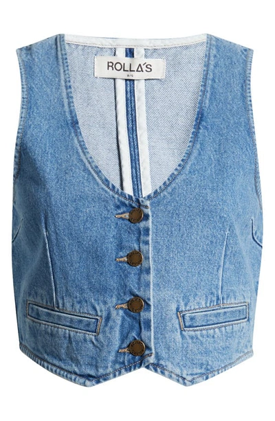 Rolla's Dallas Denim Vest In Mid Vintage Blue