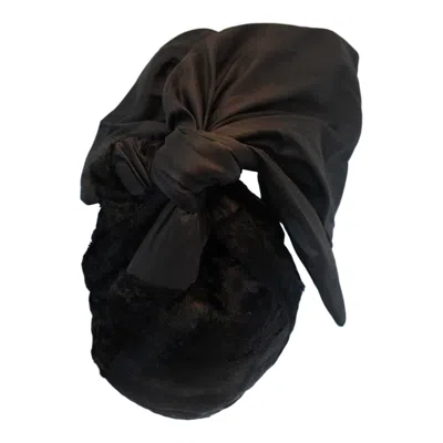 Romer Millinery Women's Twisturban Turban Black Faux Fur & Silk Shantung