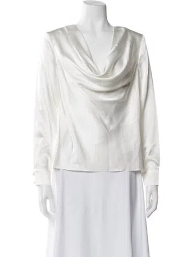 Pre-owned Ronny Kobo Cowl Neck Long Sleeve Blouse In White