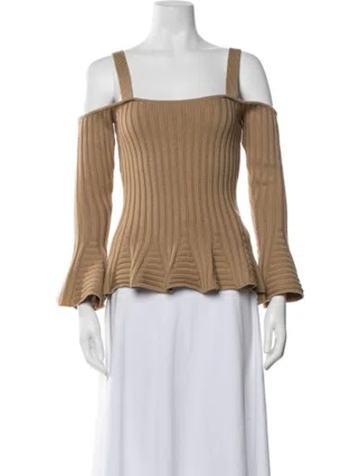 Pre-owned Ronny Kobo Merino Wool Off-the-shoulder Sweater W/ Tags In Brown