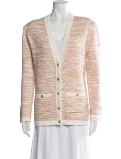 Pre-owned Ronny Kobo Patterned V-neck Sweater In Neutrals