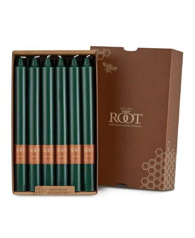 Root Candles Arista 9" Taper Candle Set, 12 Piece In Dark Green