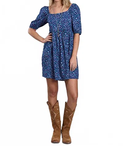 Roper Babydoll Aztec Print Square Neck Dress In Blue