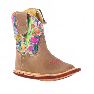 Roper Kids' Girls Cowbabies Flowers And Cactus Leather Boot In Tan In Brown