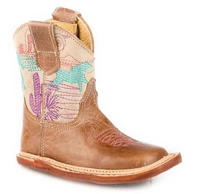 Roper Kids Running Free Infant Leather Square Toe Boot In Brown/multi