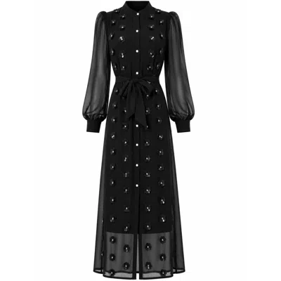 Rose & Nancy Women's Morena Black Hand Embellished Midi Shirt Dress