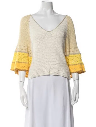 Pre-owned Rose Carmine Colorblock Pattern V-neck Sweater In Yellow