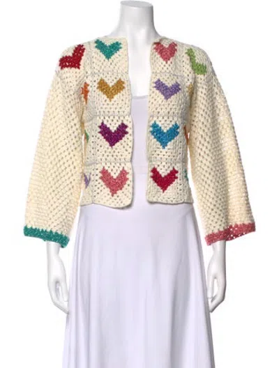 Pre-owned Rose Carmine Graphic Print Open Front Sweater In Neutrals