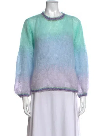 Pre-owned Rose Carmine Kid Mohair Colorblock Pattern Sweater In Blue