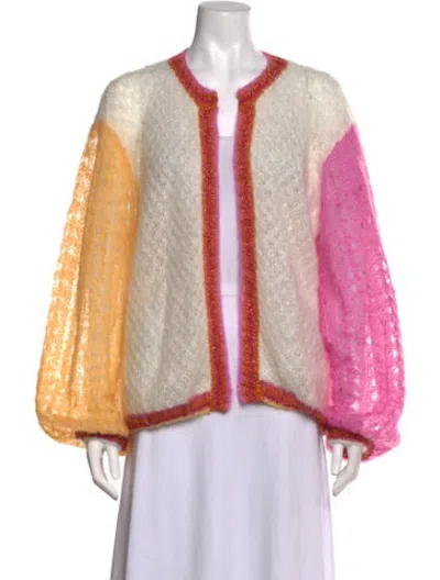 Pre-owned Rose Carmine Mohair Colorblock Pattern Sweater In Neutrals