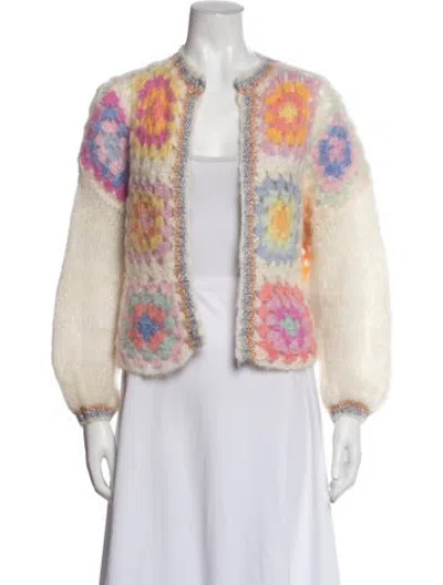 Pre-owned Rose Carmine Mohair Patterned Sweater In Multicolor