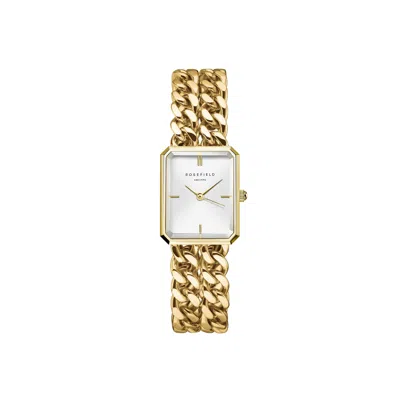 Rosefield Octagon Xs Studio Edition Ladies Watch Xs With White Dial & Gold Tone Double Chain Strap