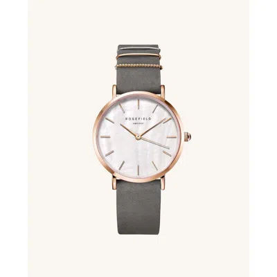 Rosefield Rose Gold  West Village Ladies Watch With Elephant Grey Leather Strap In Gray