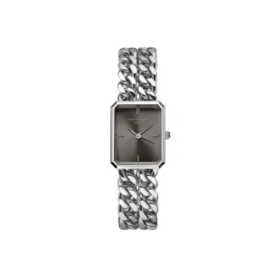 Rosefield Silver  Octagon Xs Ladies Double Chain Watch Studio Edition With Grey Dial In Metallic