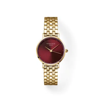 Rosefield Small Edit Ladies Gold Toned Watch With Burgundy Dial In Gray