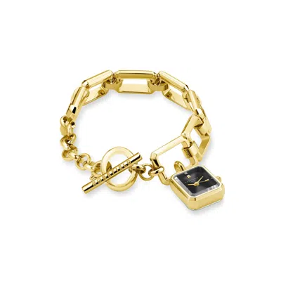 Rosefield Studio Edition Ladies Octagon Xs Gold Tone Bracelet Watch With Black Sunray Dial