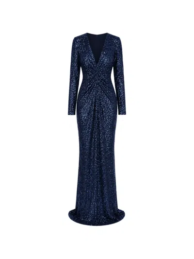 Roserry Sequin-embellished V-neck Dress In Blue