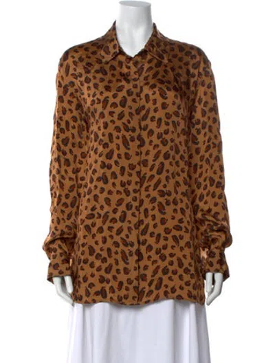 Pre-owned Rosetta Getty Animal Print Long Sleeve Button-up Top In Brown