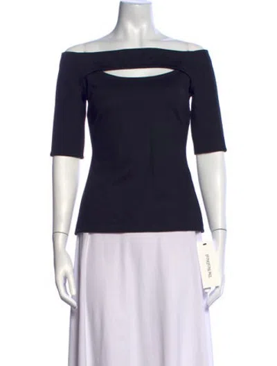 Pre-owned Rosetta Getty Off-the-shoulder Three-quarter Sleeve Top In Blue