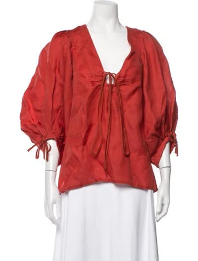 Pre-owned Rosie Assoulin Silk V-neck Blouse In Orange