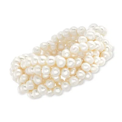 Ross-simons 6-7mm Cultured Pearl Braided Stretch Bracelet In Silver