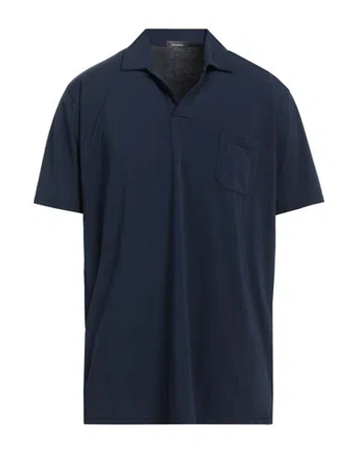 Rossopuro Man Polo Shirt Navy Blue Size 7 Cotton, Elastic Fibres