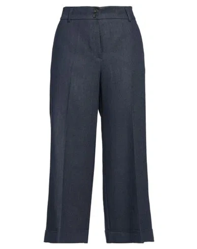 Rossopuro Woman Pants Navy Blue Size 10 Cotton, Linen