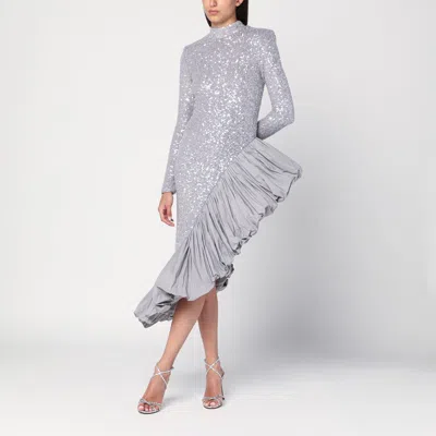 Rotate Birger Christensen Asymmetrical Silver Dress With Sequins In Gray