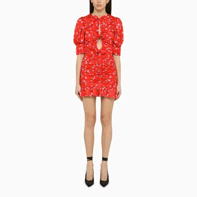 Rotate Birger Christensen Rotate Floral Printed Satin Mini Dress With Ruching In Red