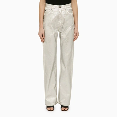 Rotate Birger Christensen Silver Trousers In Organic Denim In White
